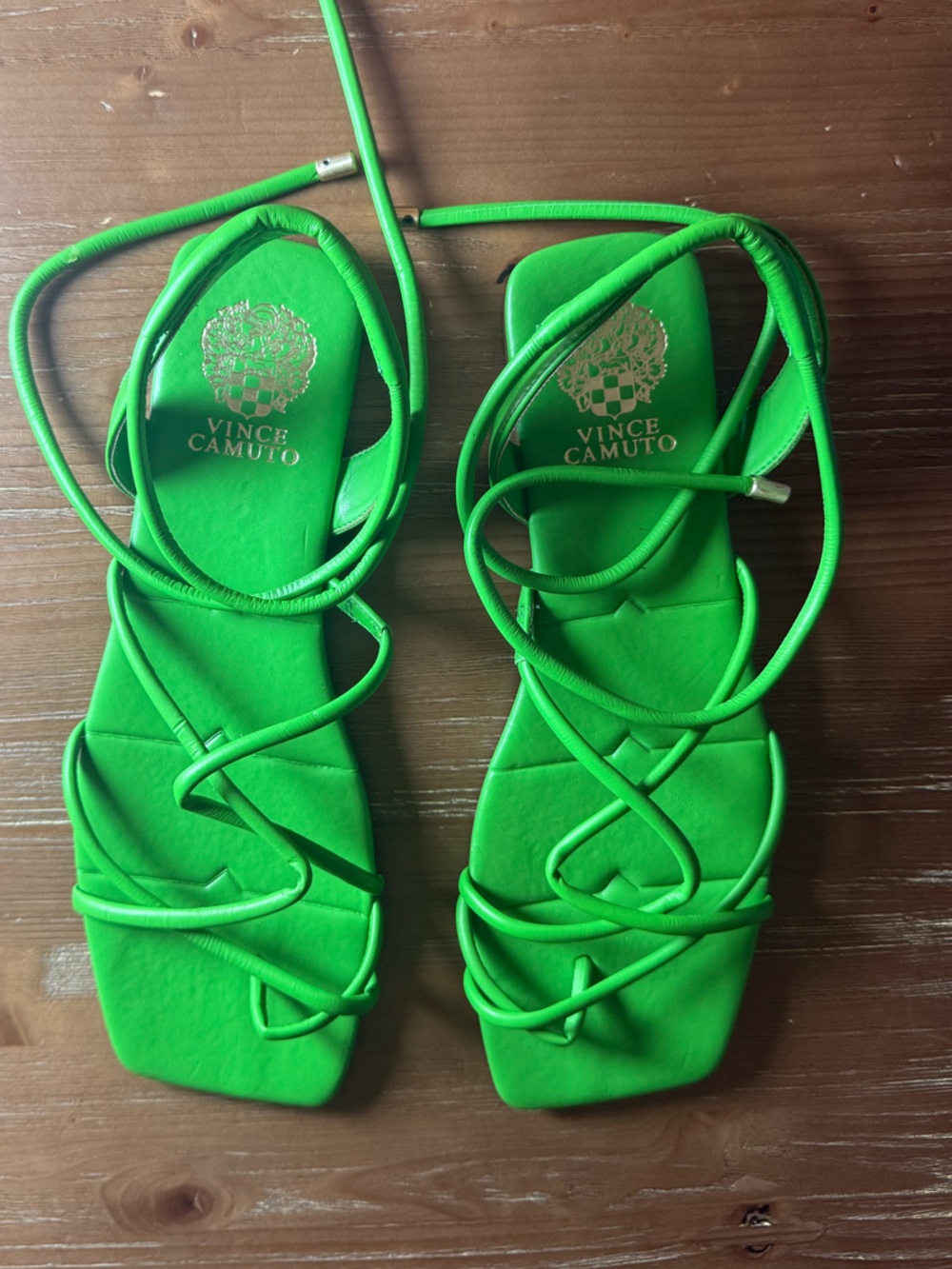 Vince Camuto Bright Green Wrap Lace-Up Flat Sandals